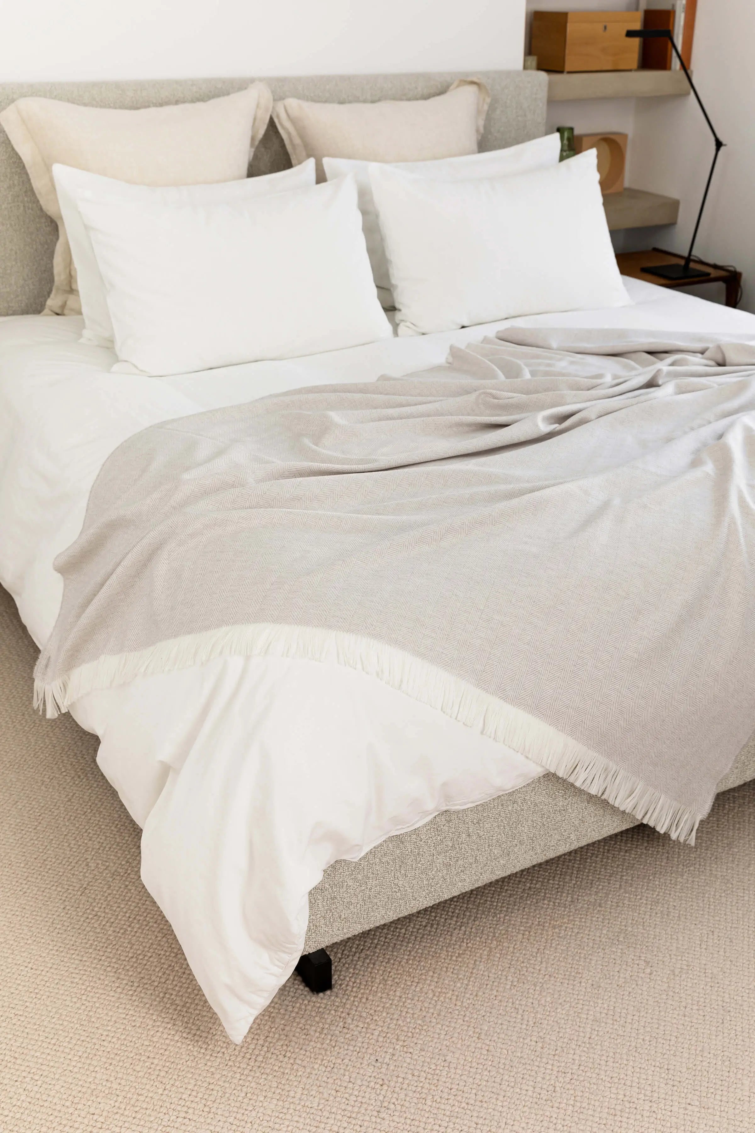 Herringbone Merino Bed Throw in Silver Birch