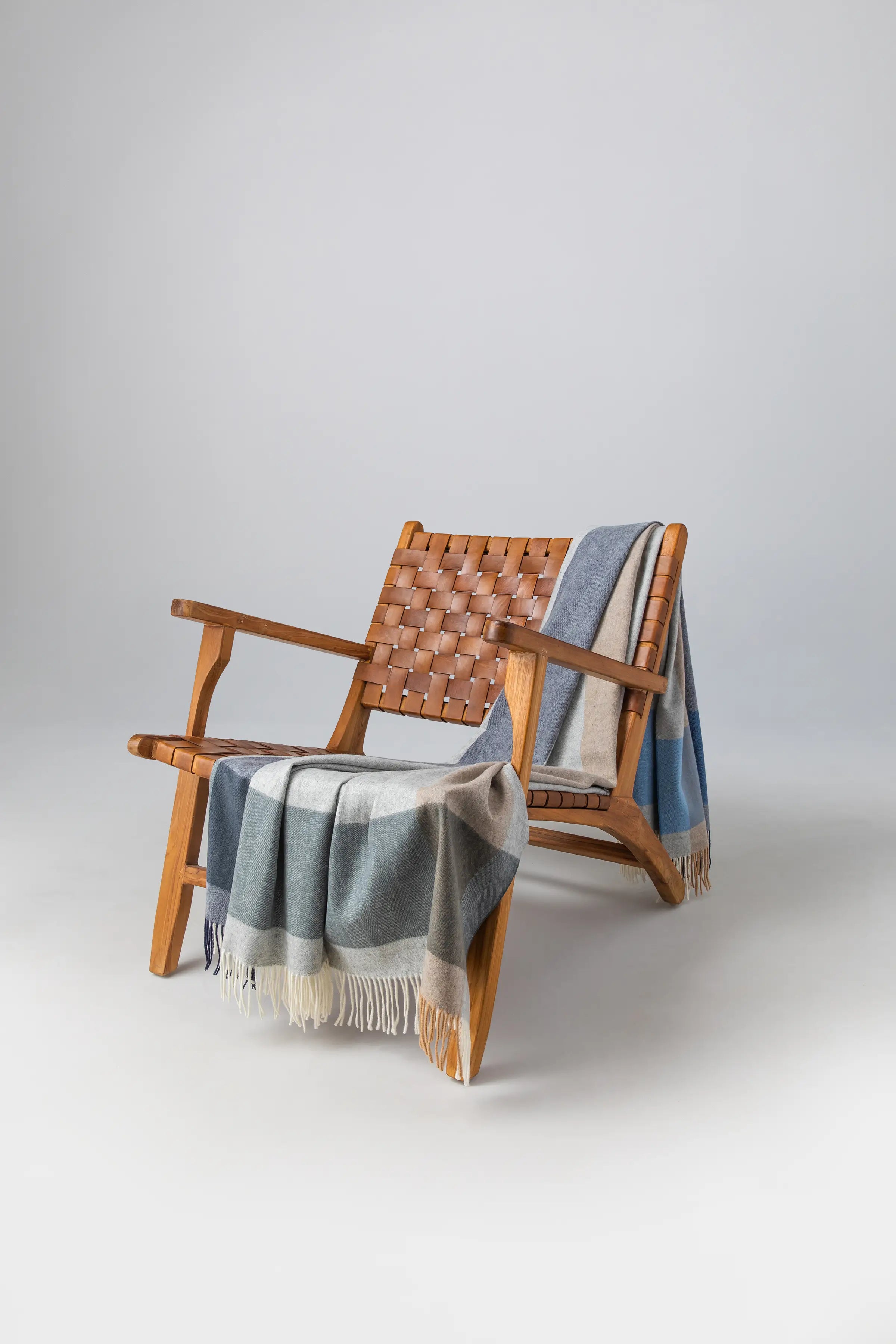Block Border Wool Throw in Cool