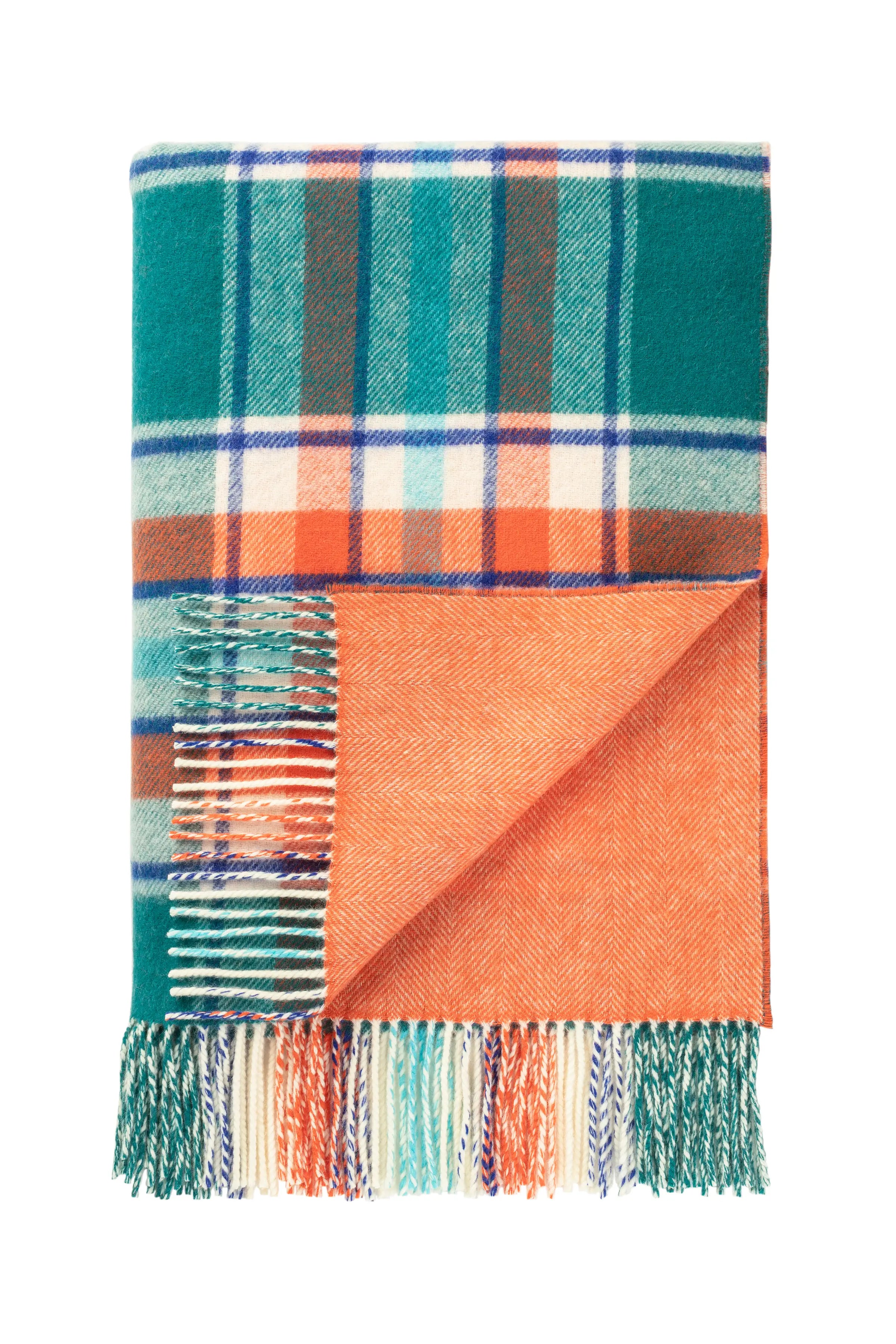 Vibrant Reversible Lambswool Throw in Check & Herringbone
