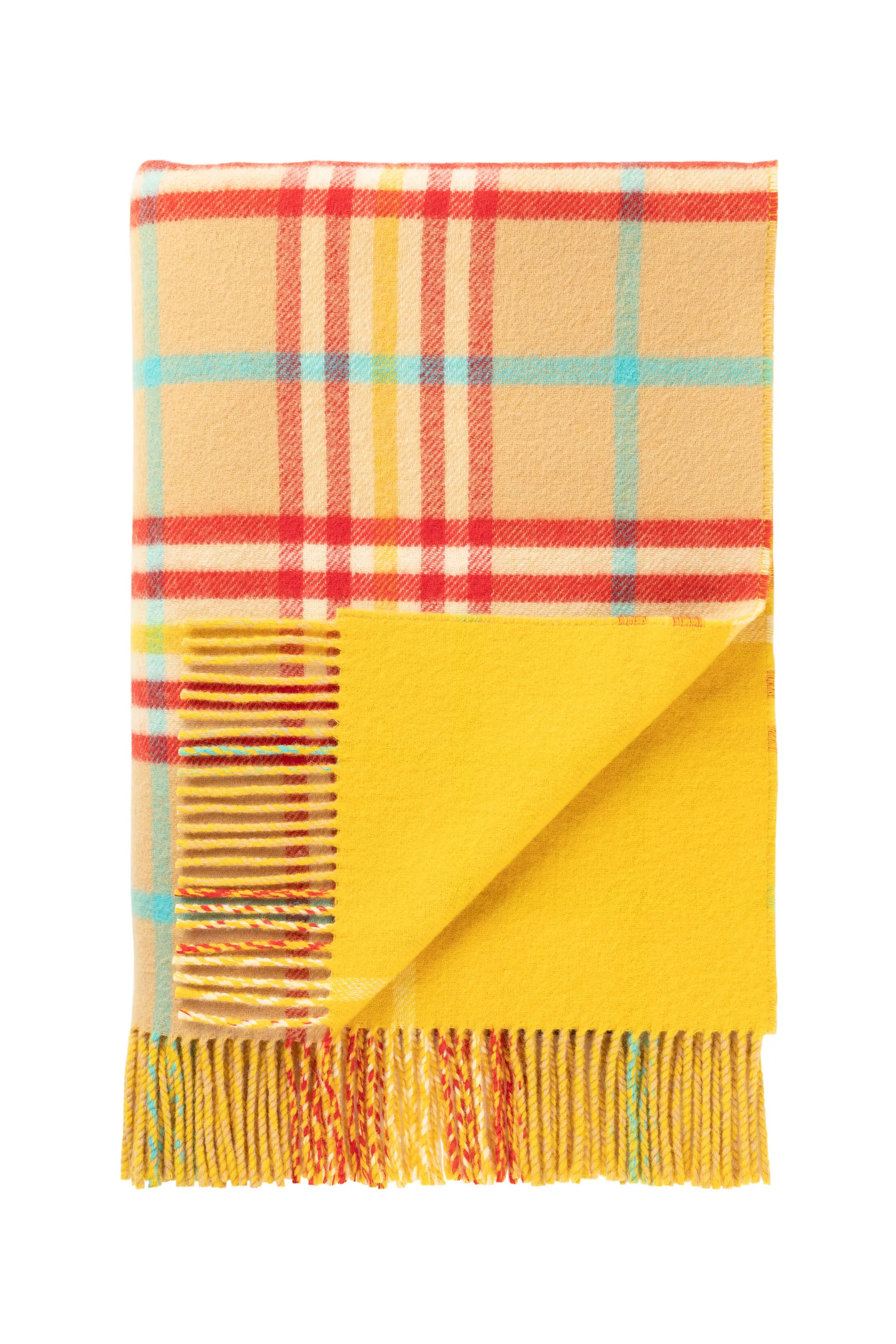 Vibrant Reversible Lambswool Throw in Check & Windowpane