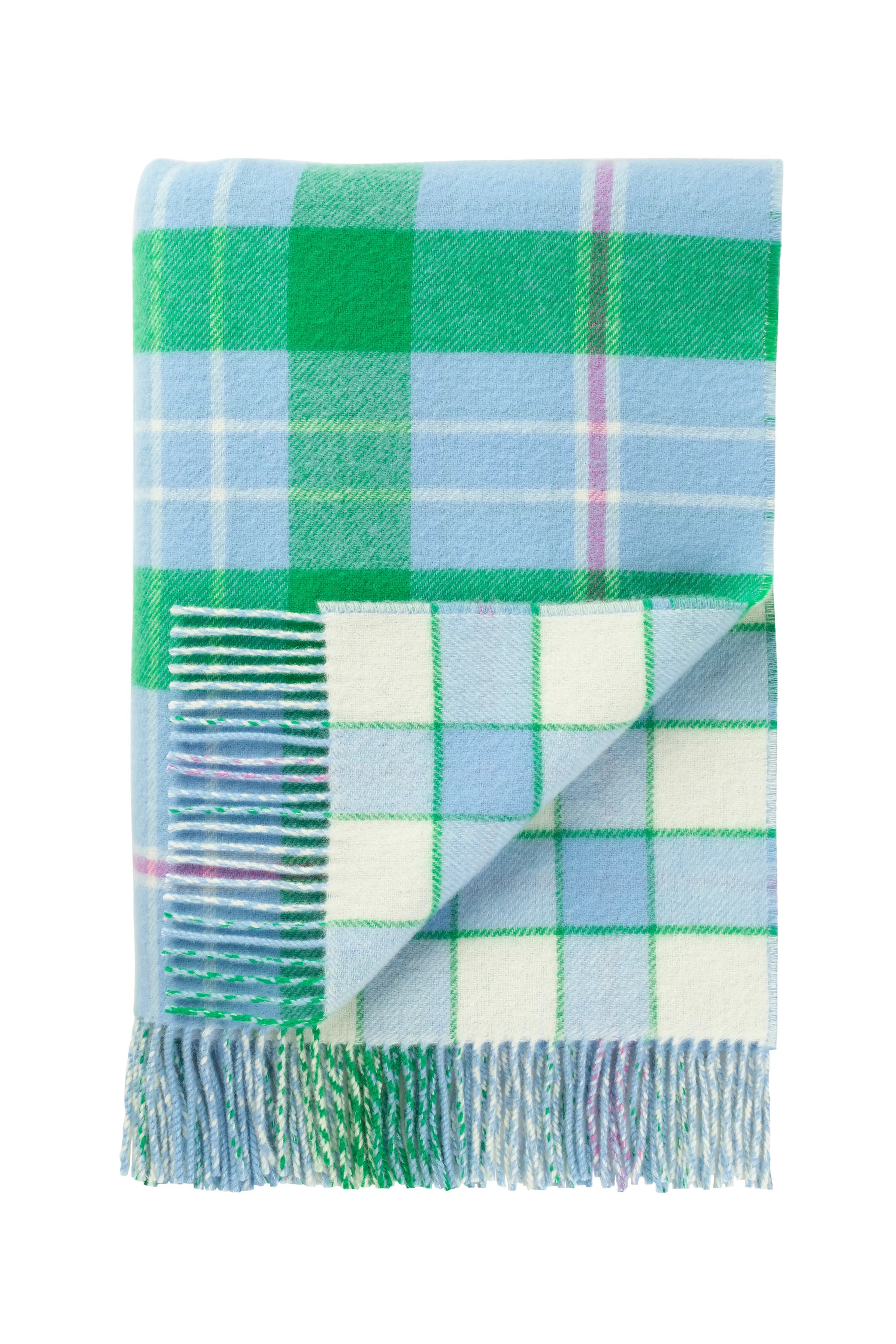Vibrant Reversible Lambswool Throw in Bordered Block Check