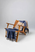 Double Face Lambswool Throw in Brown & Navy Overcheck