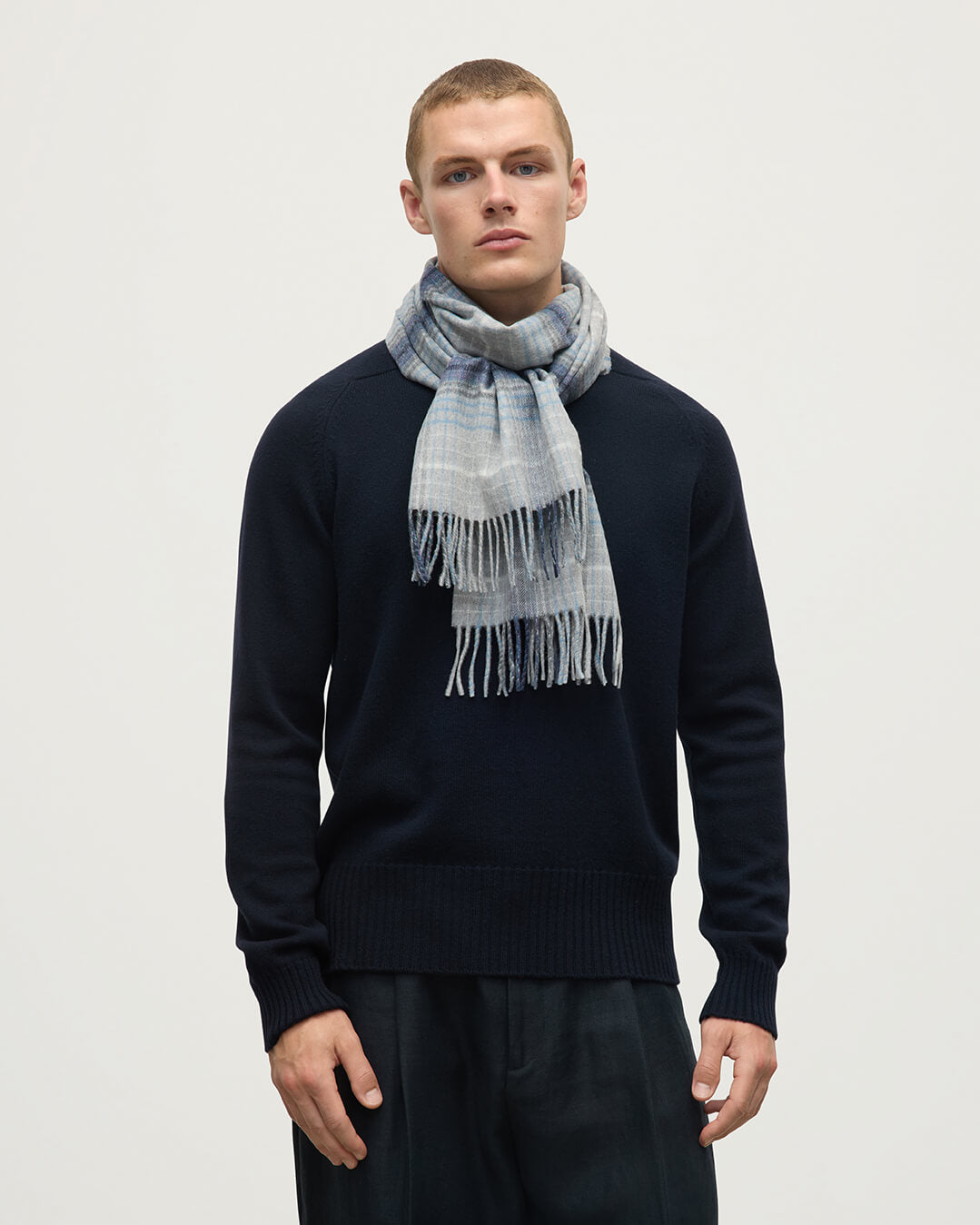 Ombre Check Grey Merino Scarf
