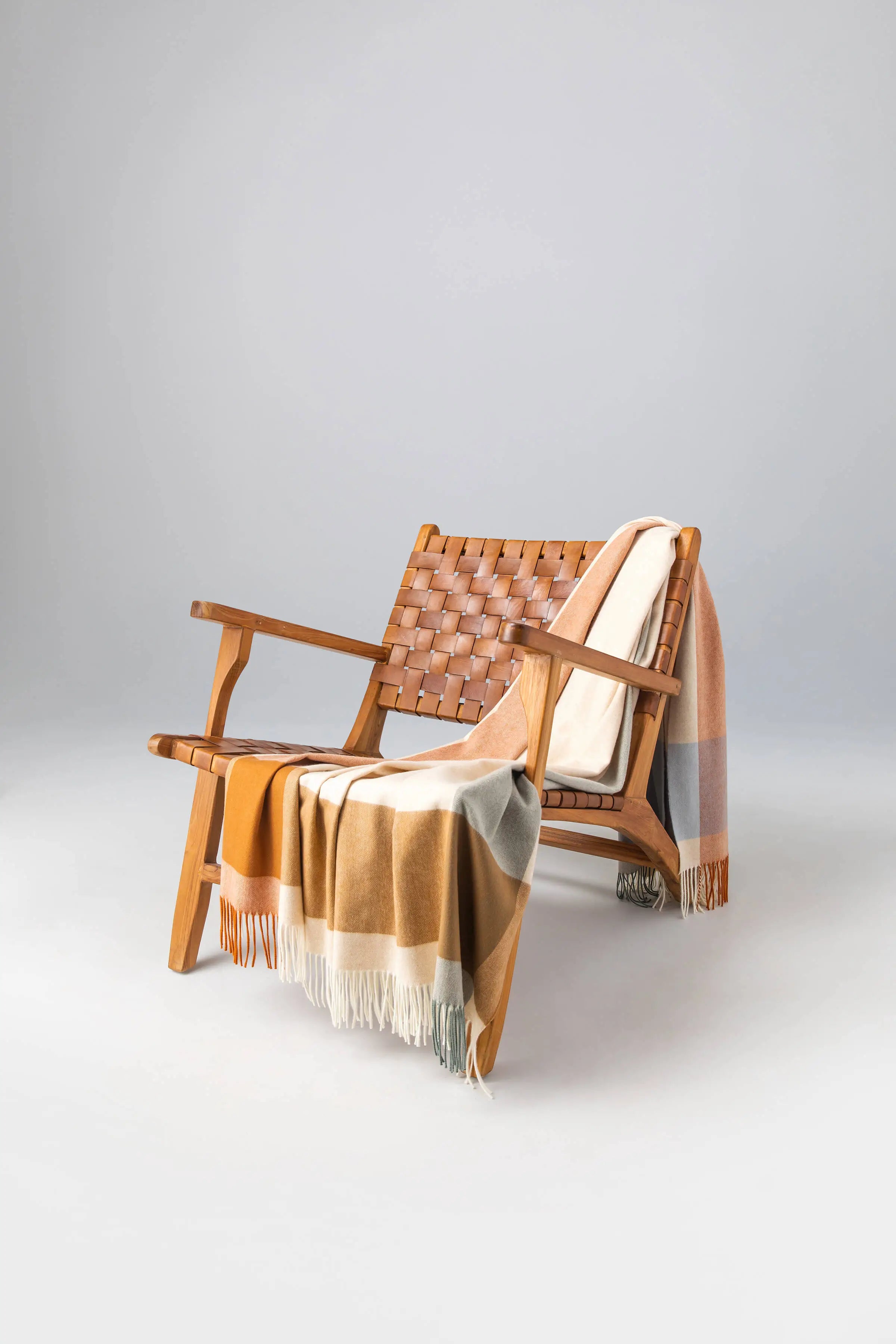 Block Border Wool Throw in Warm