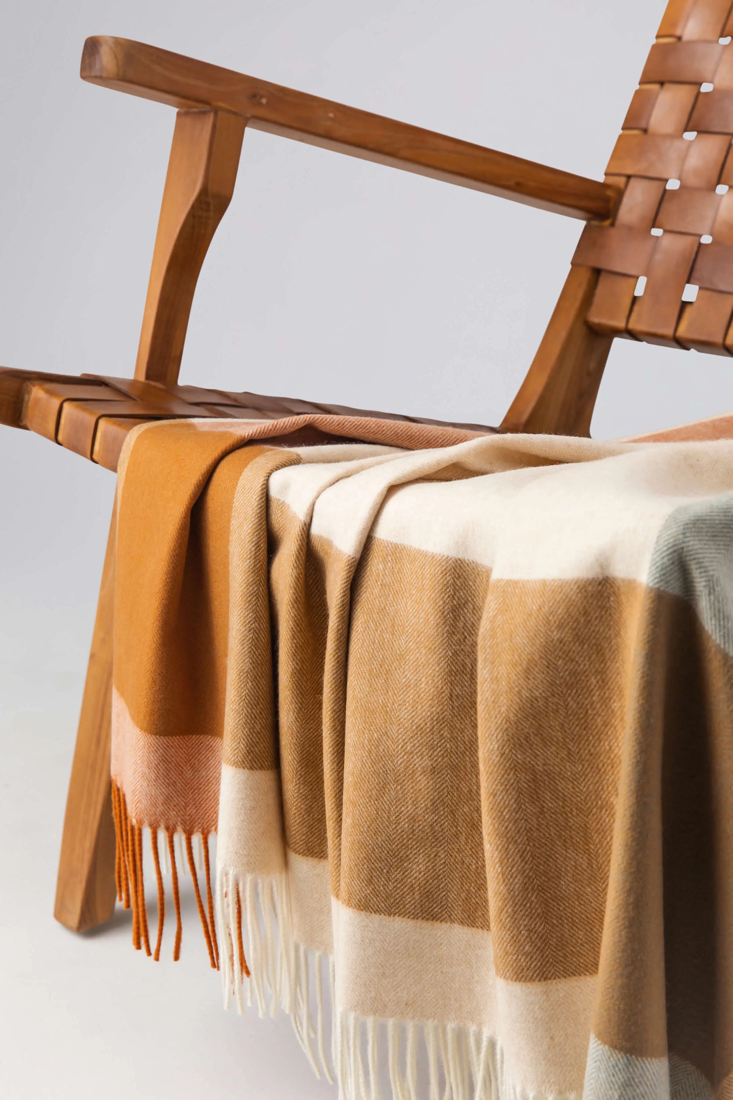 Block Border Wool Throw in Warm