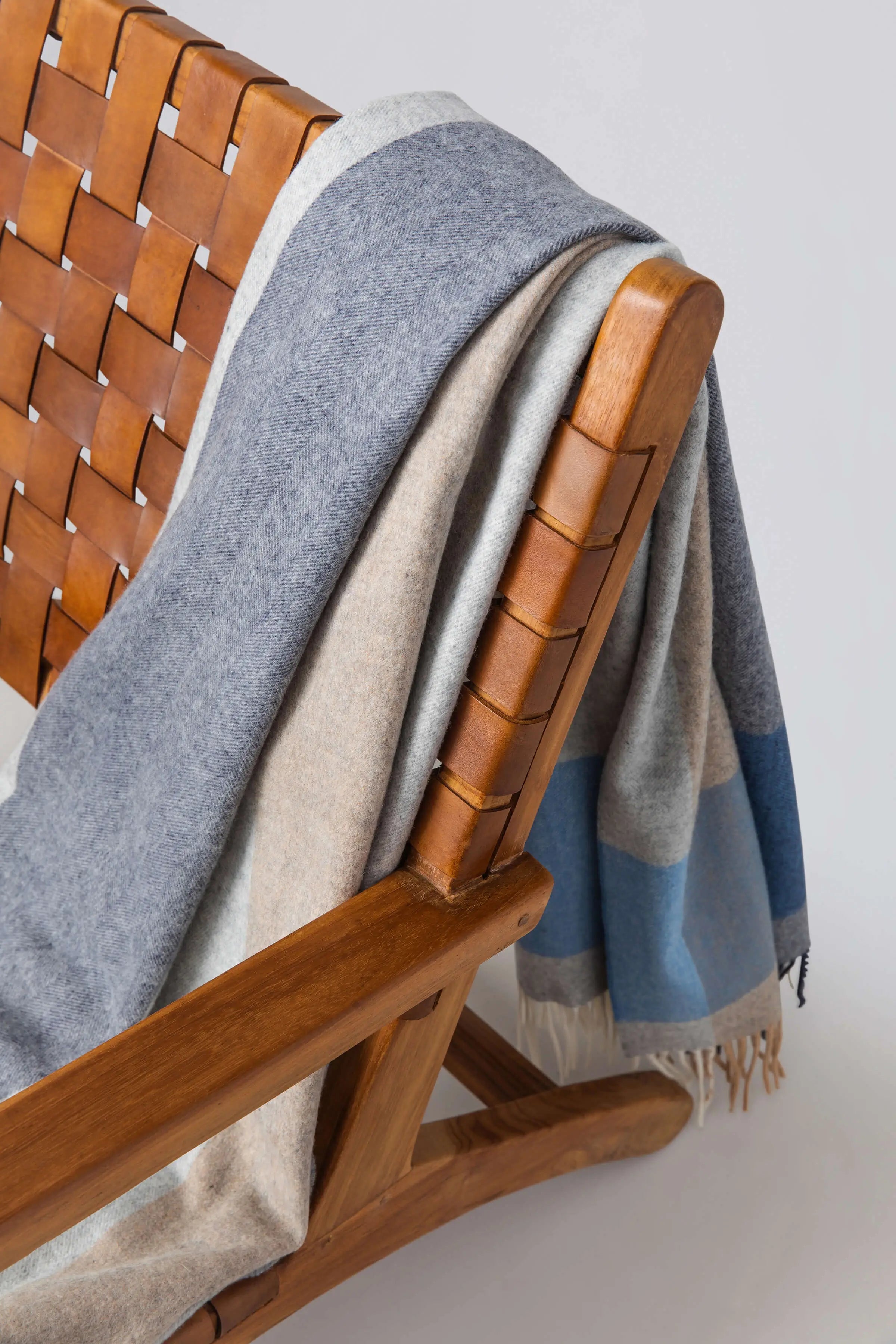 Block Border Wool Throw in Cool