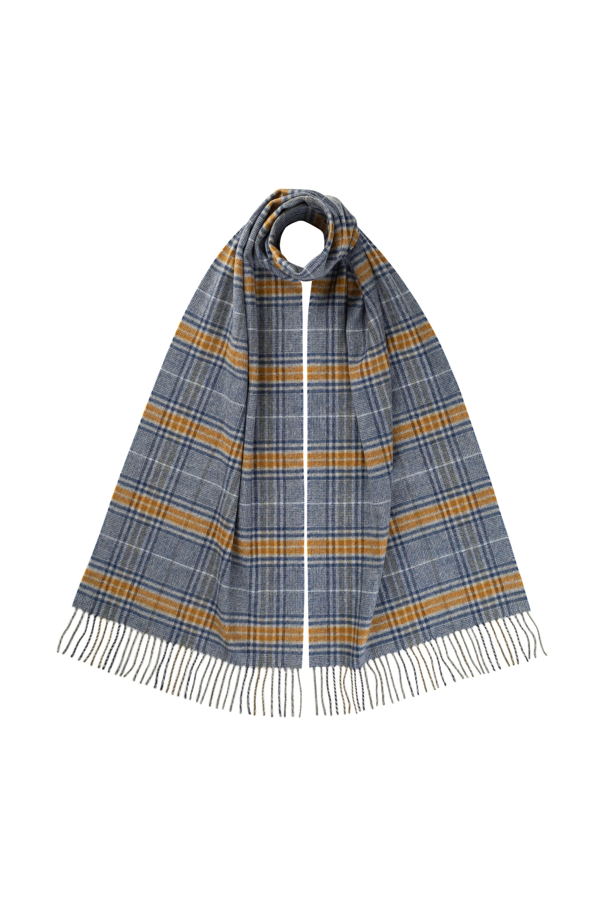Tweed Check Merino Blue Scarf