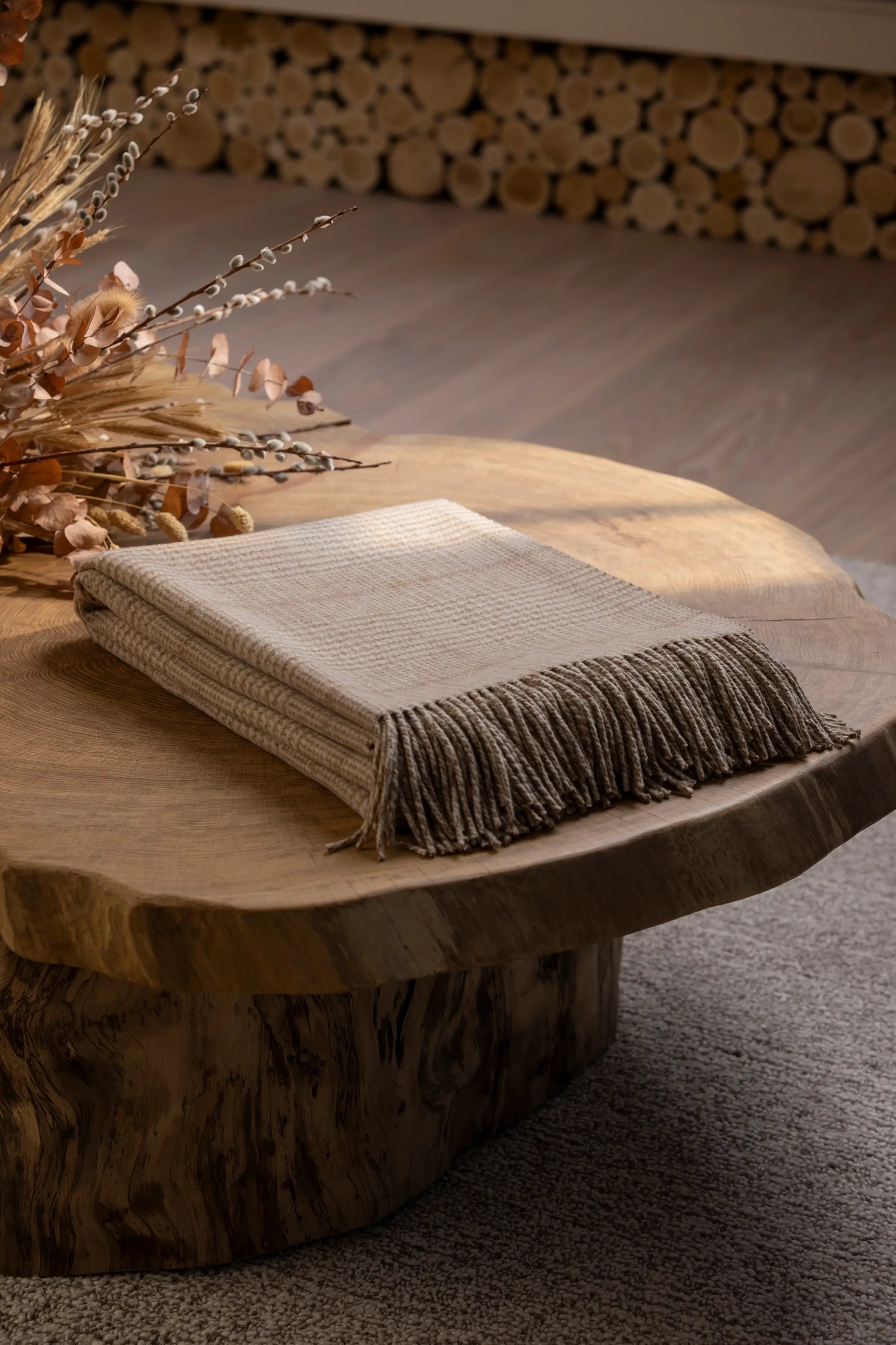 Tweed Glen Check Wool Throw in Natural
