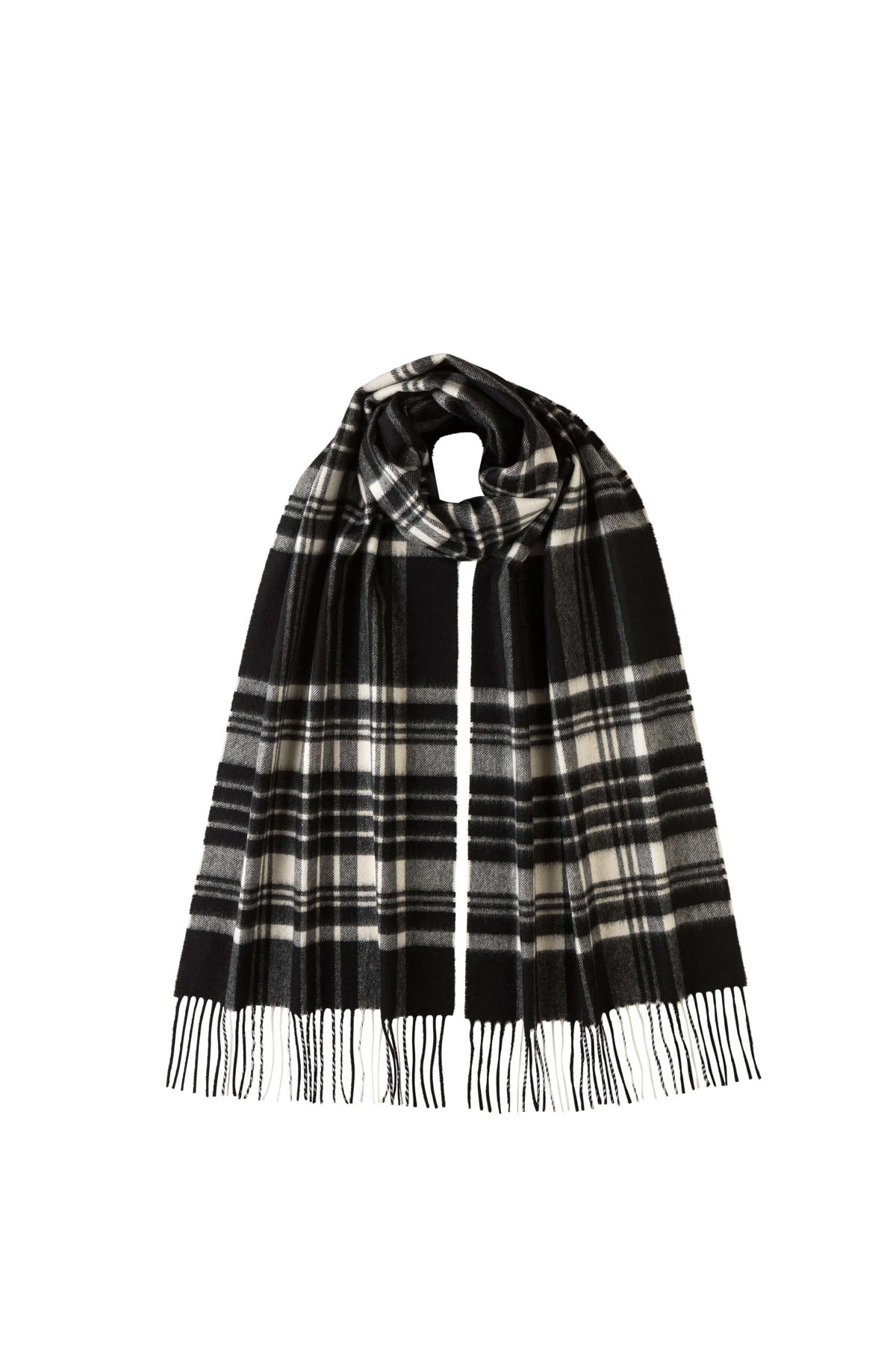 Black & White Stewart Tartan Oversized Cashmere Scarf