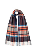 Wide Cashmere Navy Check Scarf