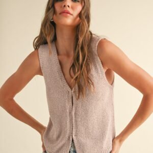 Button Me Up Sweater Vest in Pink