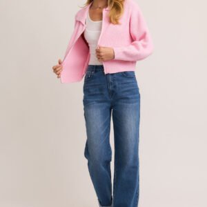 Lovers On End Zip Up Sweater in Pink
