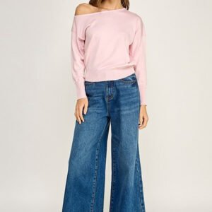Out And About Off Shoulder Sweater in Pink
